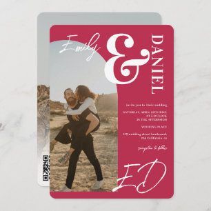 Photos bold names script arch magenta wedding invitation