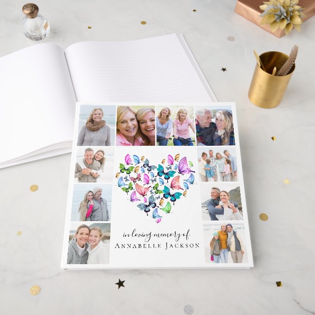 Photos Butterflies 12x12 Memorial Funeral  Guest Book (Front Open)