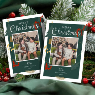 Photos Christmas Family Magic Green Red Holiday Card
