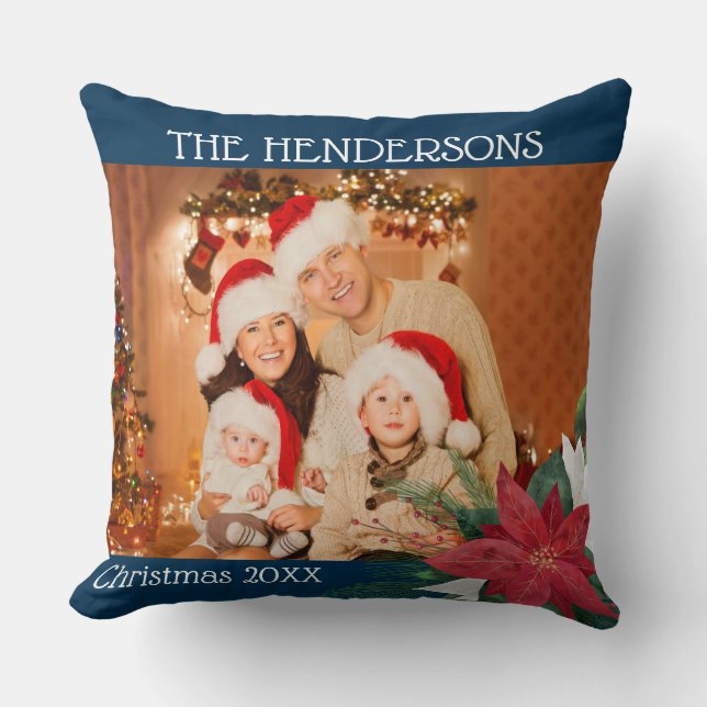 Photos Christmas Gift Poinsettia Throw Pill Cushion (Front)
