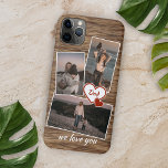 Photos For Mum Dad And Love Heart On Wood Pattern iPhone 11 Pro Max Case<br><div class="desc">Decorative faux rustic brown woodgrain texture pattern cellphone case. With room to easily customise or personalise with three pictures and (limited) text of your choice. Decorated with cute hearts and sweet We Love You quote text in an elegant and stylish handwritten style calligraphy font type. Unique keepsake, birthday, anniversary, Mother's...</div>