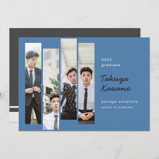 Photos Graduation Cobalt Blue Black  Announcement (Front/Back)