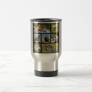 Photos mosaic Alpine marmots and edelweiss Travel Mug