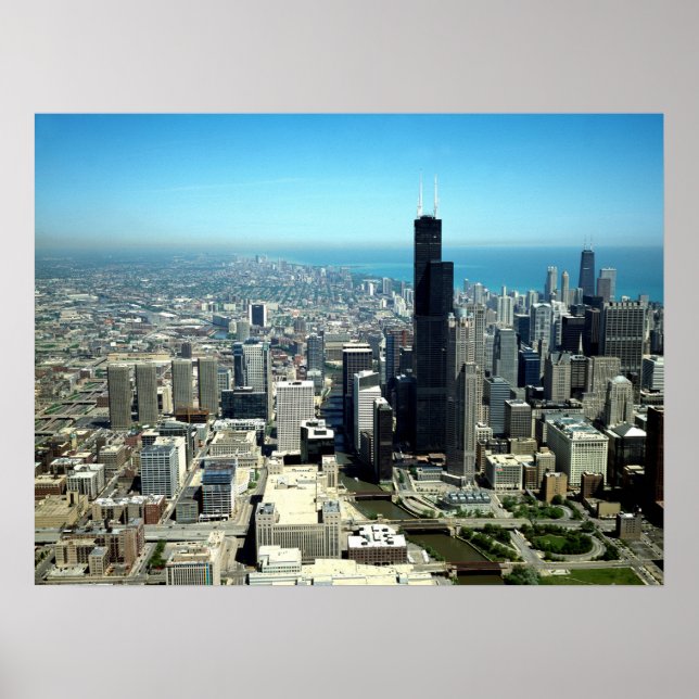 Photos of Chicago: Aerial view skyline Poster (Front)
