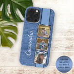 Photos On Rustic Fashionable Blue Denim Pattern iPhone 13 Pro Max Case<br><div class="desc">Classy chic and classic faux blue jeans denim fabric textile design. With room to customise or personalise with photos, a name, monograms, or initials of your choice. Beautiful, modern, and cool cover for the trend-savvy and art-loving hip trendsetter, artsy motif lover who wants to protect their phone from dust and...</div>