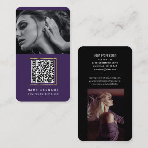 photos qr code scannable barcode modern purple business card
