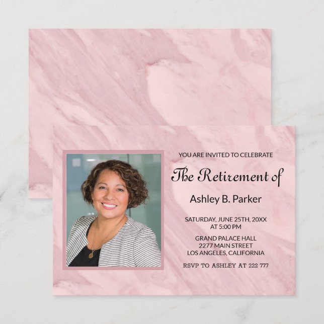 Photos & Rose Gold Marbled Invitation (Front/Back)