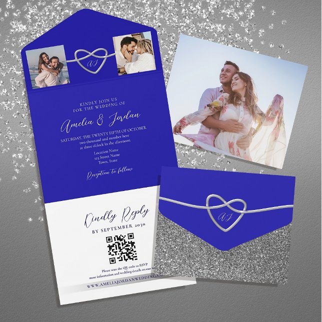 Photos Royal Blue Wedding QR Code All In One Invitation (Creator Uploaded)