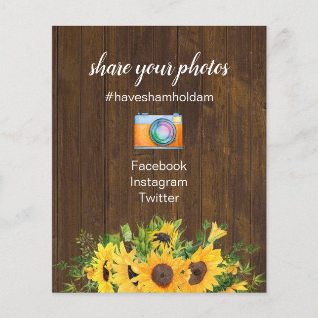Photos Sharing Hashtag Rustic Wedding Sign Budget (Front)