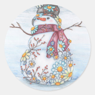 photoscape snowman classic round sticker