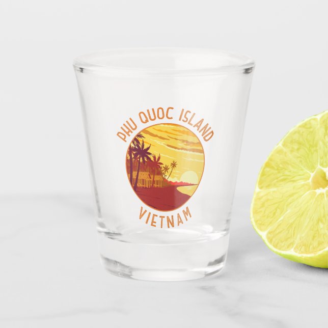 Phu Quoc Island Vietnam Retro Distressed Circle Shot Glass (Front)
