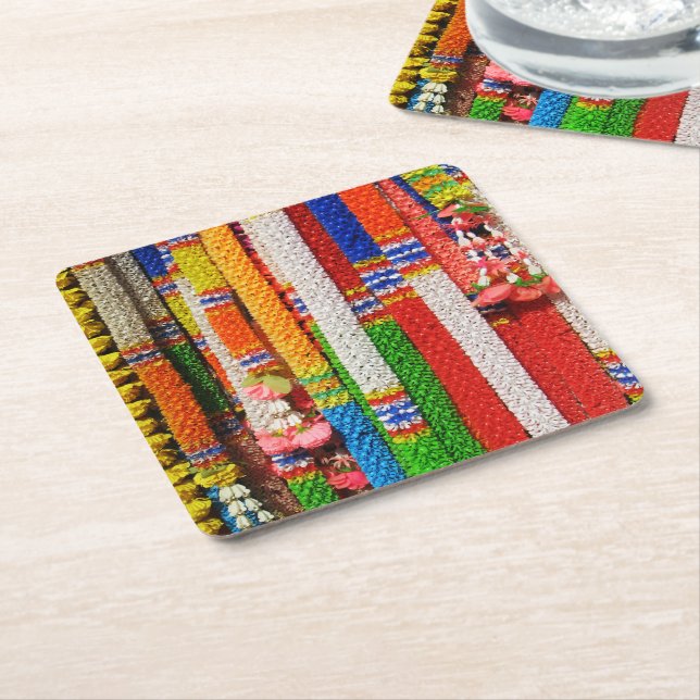 Phuang Maalai - Thai Floral Garland Square Paper Coaster (Angled)
