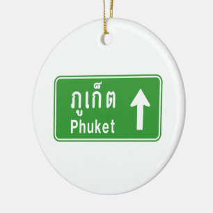Phuket Ahead ⚠ Thai Highway Traffic Sign ⚠ Ceramic Tree Decoration