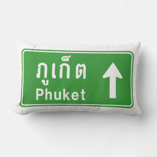 Phuket Ahead ⚠ Thai Highway Traffic Sign ⚠ Lumbar Cushion