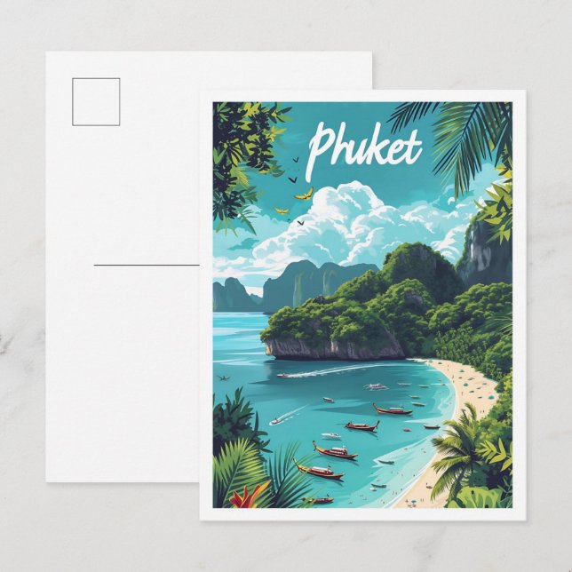 Phuket Thailand Artistic Travel Illustration Postcard (Front/Back)