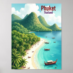 Phuket Thailand Artistic Travel watercolor Poster