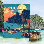 Phuket Thailand Beach Retro Art Postcard<br><div class="desc">Escape to the stunning beaches of Phuket,  Thailand,  with this vintage-style illustration postcard. Featuring long-tail boats,  palm trees,  and a serene sunset over stunning waters,  this collectable postcard evokes the timeless beauty of Thailand's tropical paradise</div>
