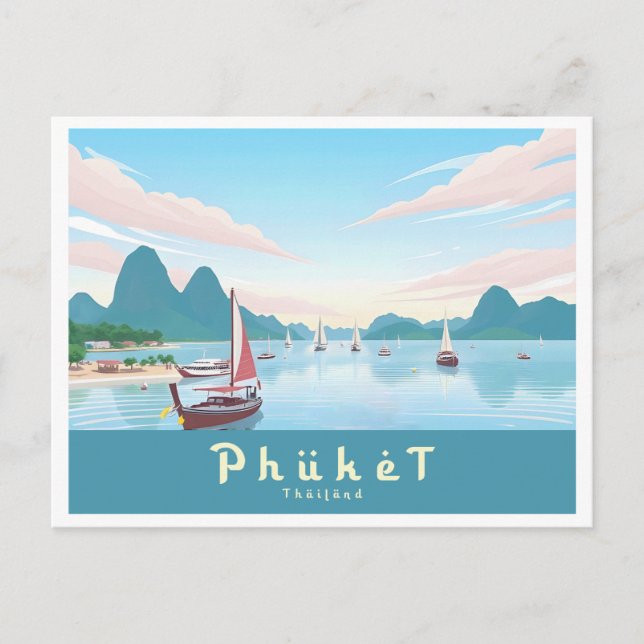 Phuket Thailand Pastel Travel Postcard (Front)