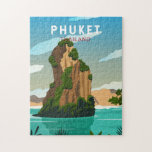 Phuket Thailand Retro Jigsaw Puzzle<br><div class="desc">Phuket vector artwork design. It consists of the island of Phuket,  the country's largest island,  and another 32 smaller islands off its coast. It lies off the west coast of mainland Thailand in the Andaman Sea.</div>