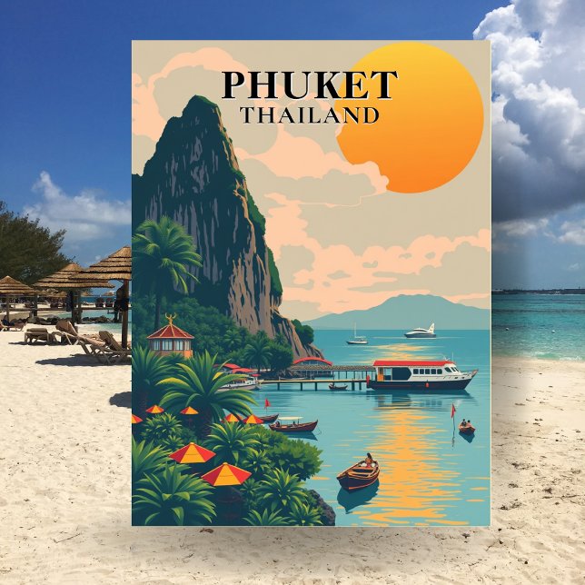 Phuket Thailand Travel Beach Postcard (Phuket Thailand Beach Boat Art Postcard)