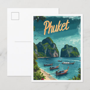 Phuket Thailand Vintage Art Travel Illustration Postcard