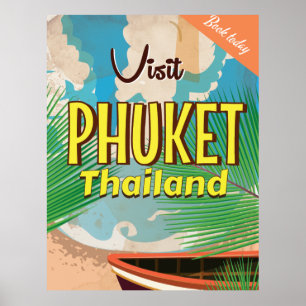 Phuket Thailand vintage travel poster