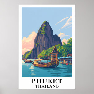 Phuket Thailand Vintage Tropical Island Travel Art Poster
