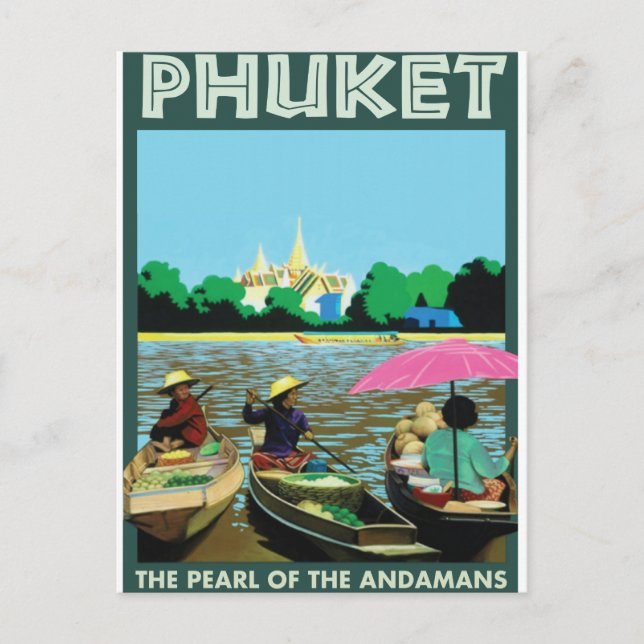 Phuket vintage Travel Poster. Postcard (Front)
