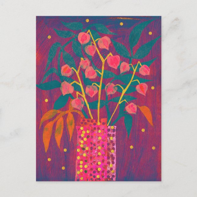 Physalis Chinese Lanterns Paper Collage Floral Art Postcard (Front)