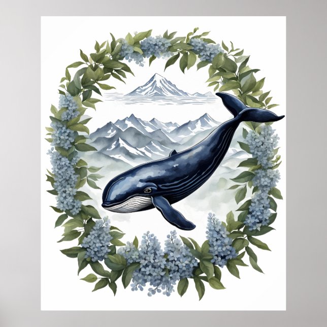 Physeter macrocephalus Whale With Mountain Laurel Poster (Front)