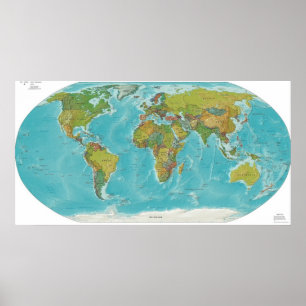 Physical and Political World Map Poster