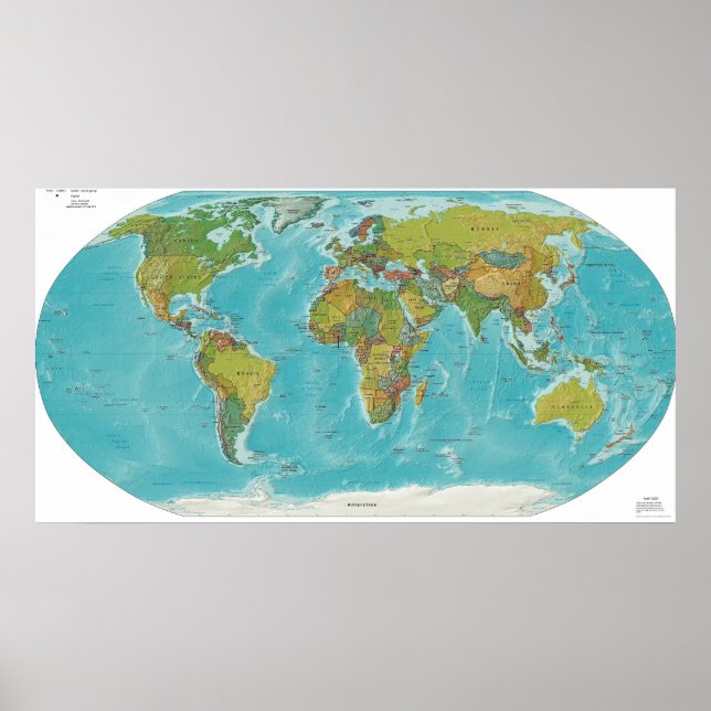 Physical and Political World Map Poster (Front)