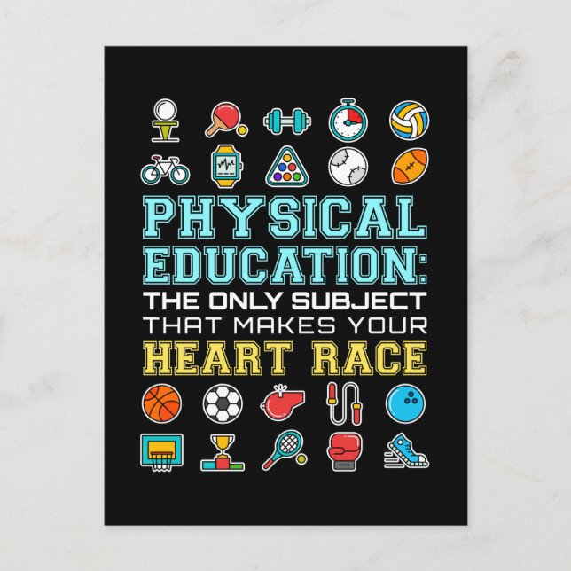 Physical Education Heart Race PE Teacher Postcard (Front)