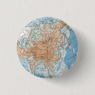 Physical Map of Asia (1916) 3 Cm Round Badge