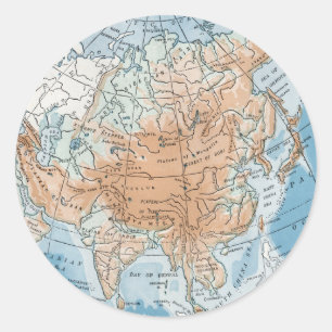 Physical Map of Asia (1916) Classic Round Sticker