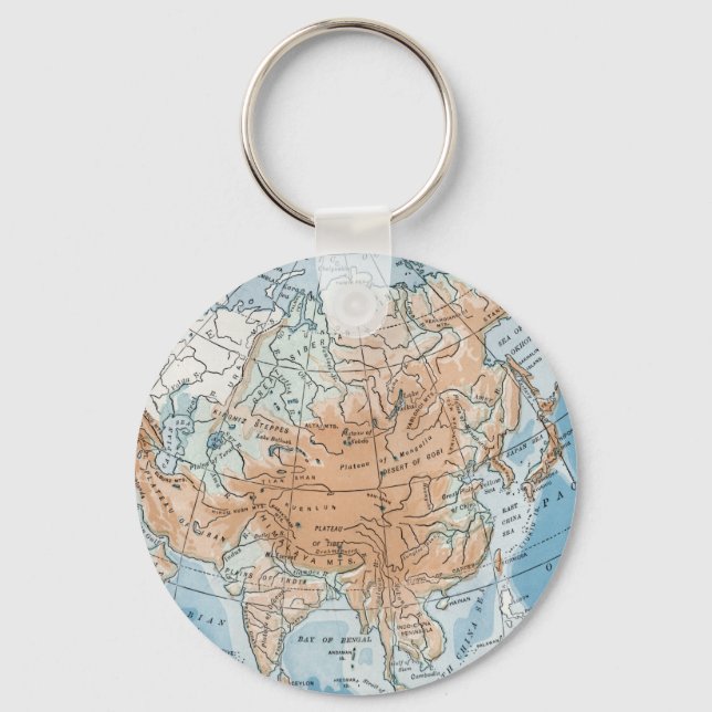 Physical Map of Asia (1916) Key Ring (Front)