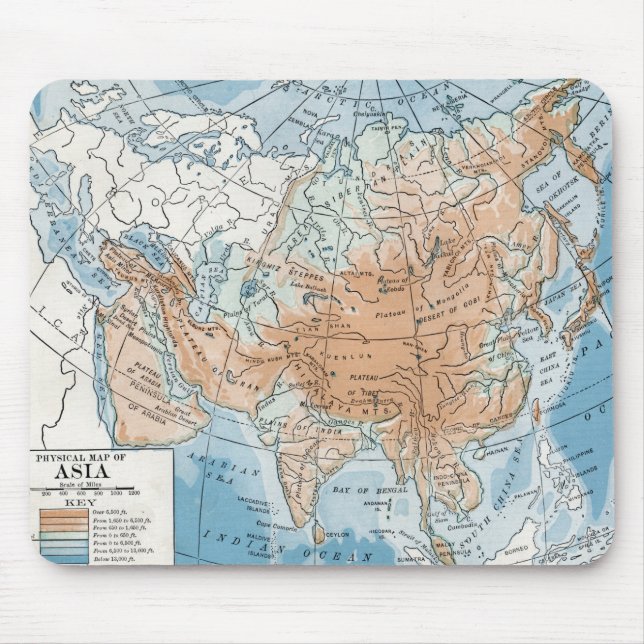 Physical Map of Asia (1916) Mouse Mat (Front)