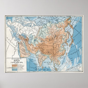 Physical Map of Asia (1916) Poster