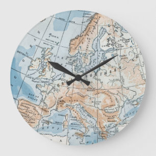 Physical Map of Europe (1916) Large Clock