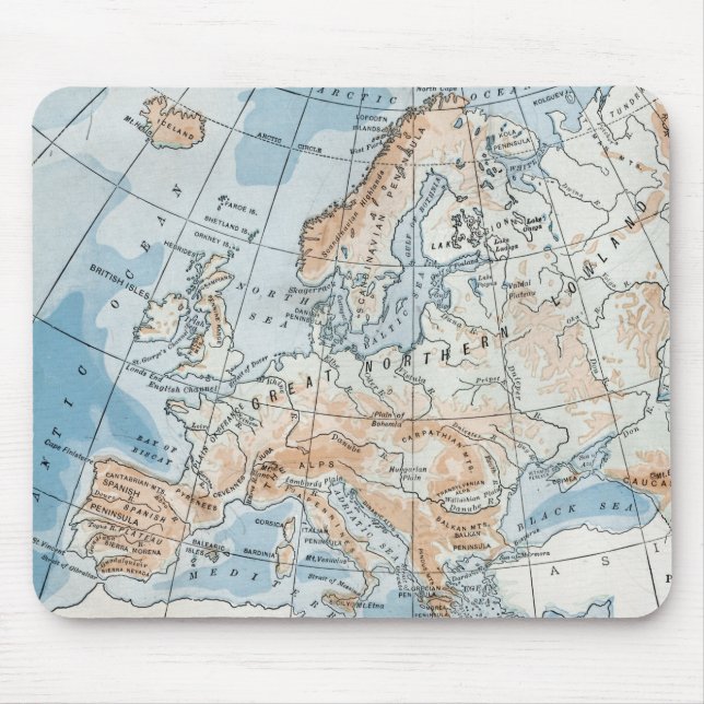 Physical Map of Europe (1916) Mouse Mat (Front)