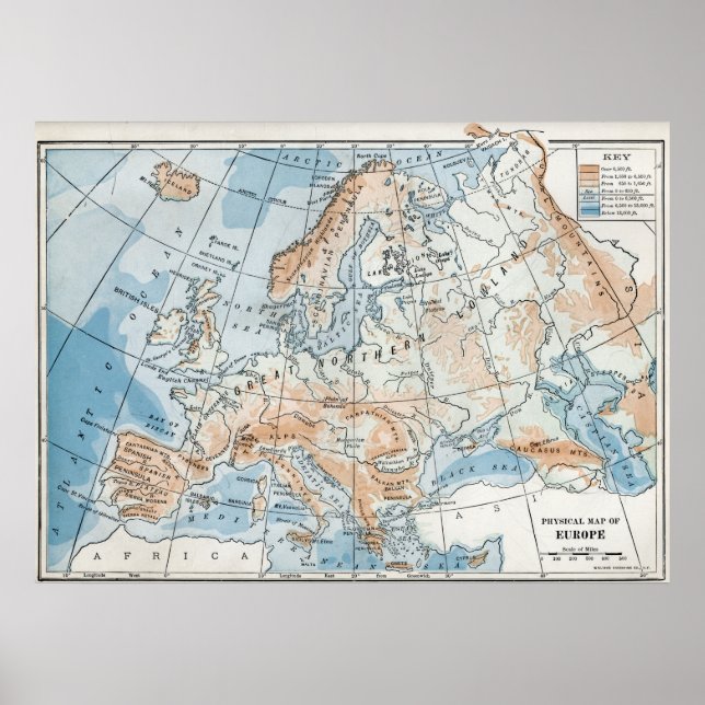 Physical Map of Europe (1916) Poster (Front)