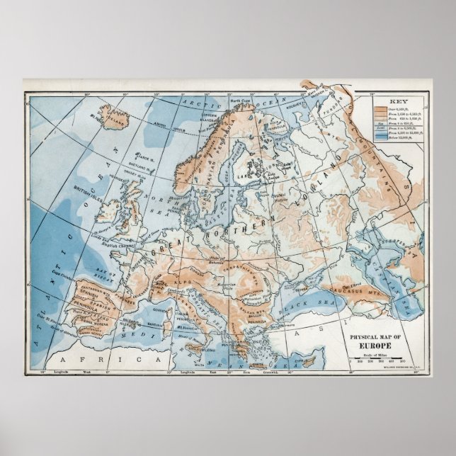 Physical Map of Europe (1916) Poster (Front)