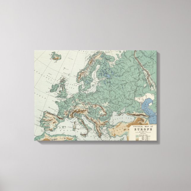 Physical Map of Europe Canvas Print (Front)