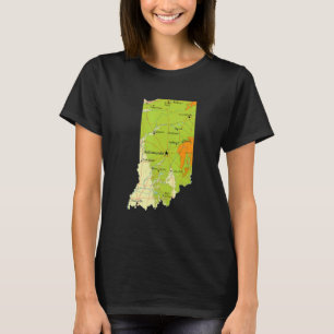 Physical Map Of Indiana Major Cities Lakes Rivers  T-Shirt