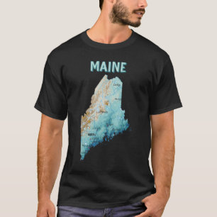 Physical Map Of Maine State Major Cities Lakes T-Shirt