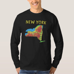 Physical Map Of New York Major Cities Lakes Rivers T-Shirt