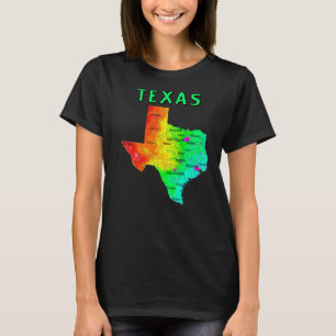 Physical Map Of Texas Major Cities Lakes Rivers Us T-Shirt