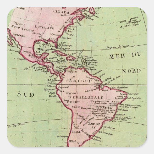 Physical map of the Americas Square Sticker (Front)
