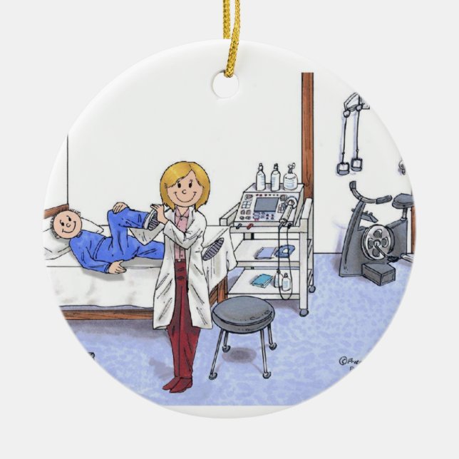 Physical Therapist, Blonde - Personalised Cartoon Ceramic Tree Decoration (Front)