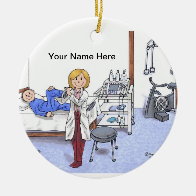 Physical Therapist, Blonde - Personalised Cartoon Ceramic Tree Decoration (Front)